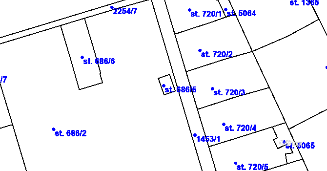 Parcela st. 686/5 v KÚ Šumperk, Katastrální mapa