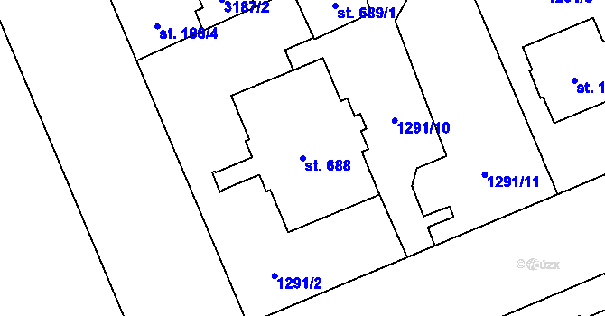 Parcela st. 688 v KÚ Šumperk, Katastrální mapa