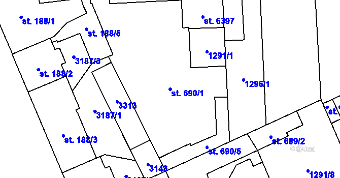 Parcela st. 690/1 v KÚ Šumperk, Katastrální mapa