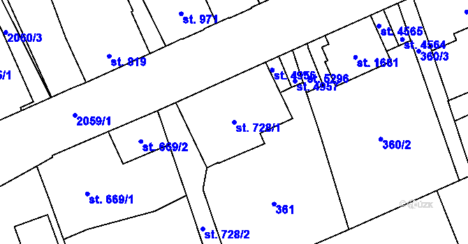 Parcela st. 728/1 v KÚ Šumperk, Katastrální mapa