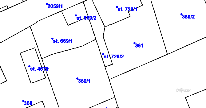 Parcela st. 728/2 v KÚ Šumperk, Katastrální mapa