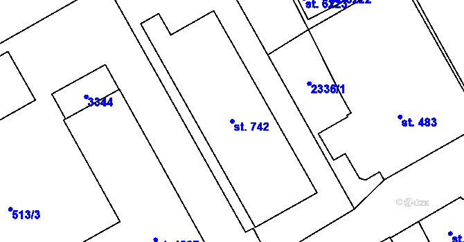 Parcela st. 742 v KÚ Šumperk, Katastrální mapa