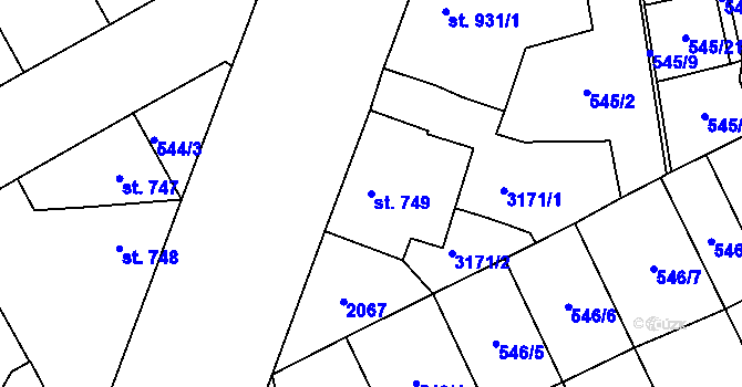 Parcela st. 749 v KÚ Šumperk, Katastrální mapa