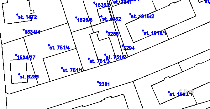 Parcela st. 751/2 v KÚ Šumperk, Katastrální mapa