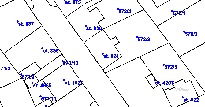 Parcela st. 824 v KÚ Šumperk, Katastrální mapa