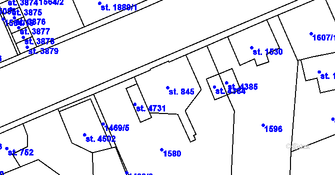Parcela st. 845 v KÚ Šumperk, Katastrální mapa