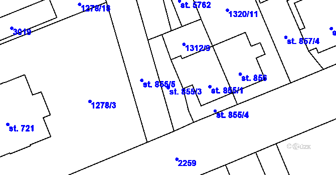 Parcela st. 855/3 v KÚ Šumperk, Katastrální mapa