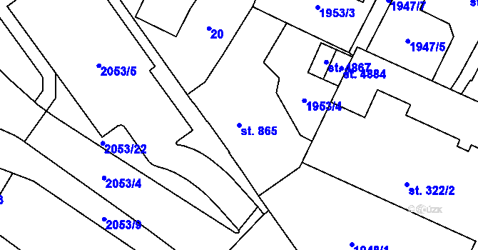 Parcela st. 865 v KÚ Šumperk, Katastrální mapa