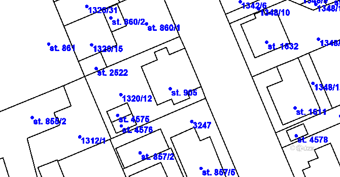 Parcela st. 905 v KÚ Šumperk, Katastrální mapa