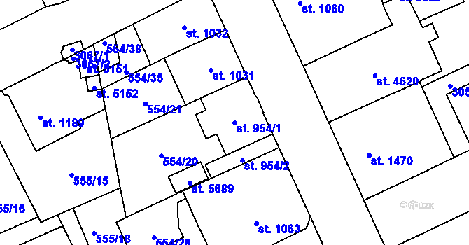 Parcela st. 954/1 v KÚ Šumperk, Katastrální mapa