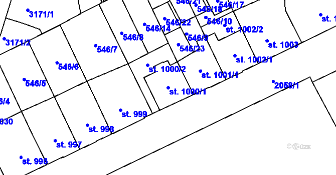 Parcela st. 1000/1 v KÚ Šumperk, Katastrální mapa