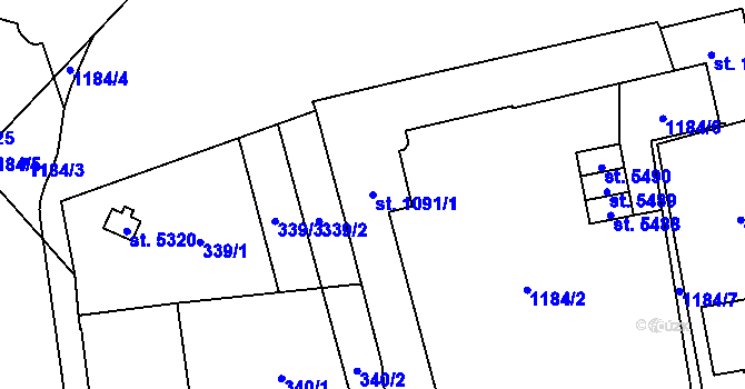 Parcela st. 1091/1 v KÚ Šumperk, Katastrální mapa