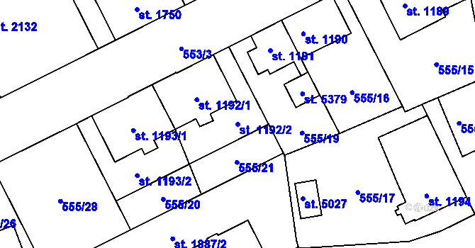 Parcela st. 1192/2 v KÚ Šumperk, Katastrální mapa