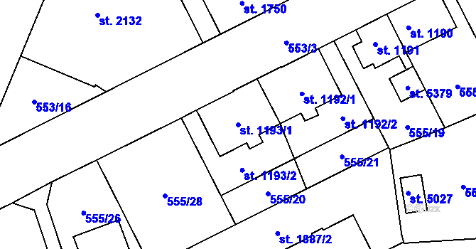 Parcela st. 1193/1 v KÚ Šumperk, Katastrální mapa