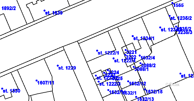 Parcela st. 1222/1 v KÚ Šumperk, Katastrální mapa