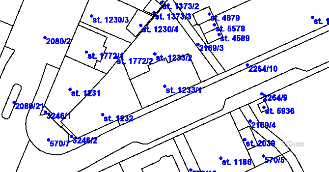 Parcela st. 1233/1 v KÚ Šumperk, Katastrální mapa
