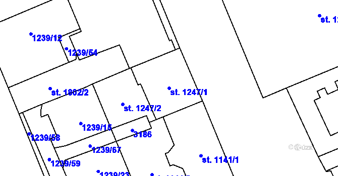 Parcela st. 1247/1 v KÚ Šumperk, Katastrální mapa