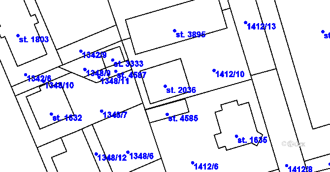 Parcela st. 2036 v KÚ Šumperk, Katastrální mapa