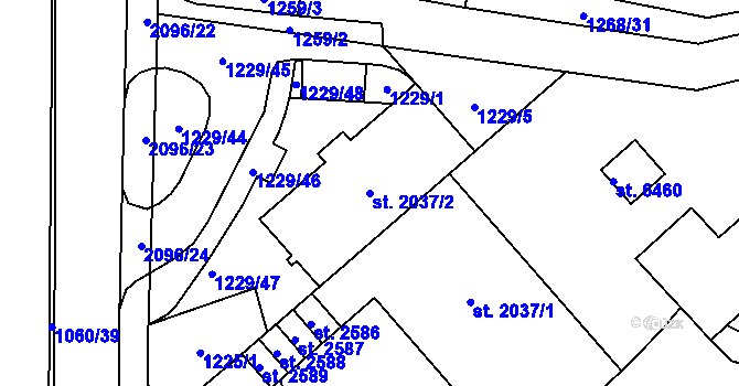 Parcela st. 2037/2 v KÚ Šumperk, Katastrální mapa