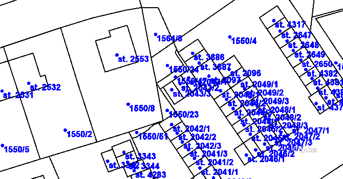 Parcela st. 2043/3 v KÚ Šumperk, Katastrální mapa