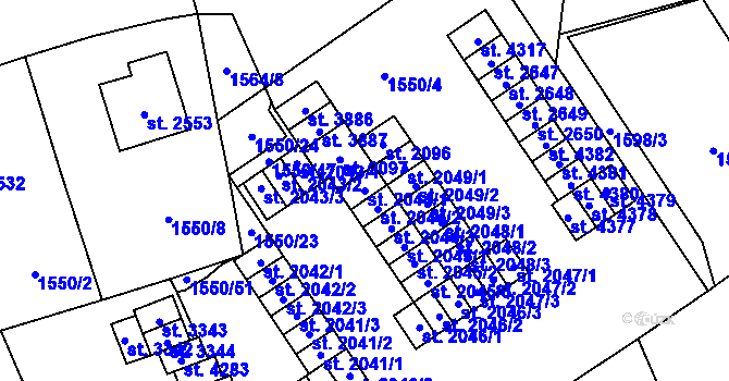 Parcela st. 2044/1 v KÚ Šumperk, Katastrální mapa