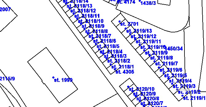 Parcela st. 2118/3 v KÚ Šumperk, Katastrální mapa