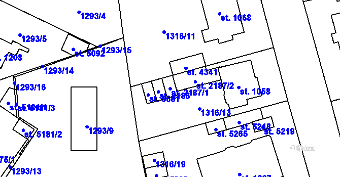 Parcela st. 2187/1 v KÚ Šumperk, Katastrální mapa