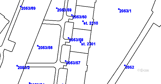 Parcela st. 2301 v KÚ Šumperk, Katastrální mapa
