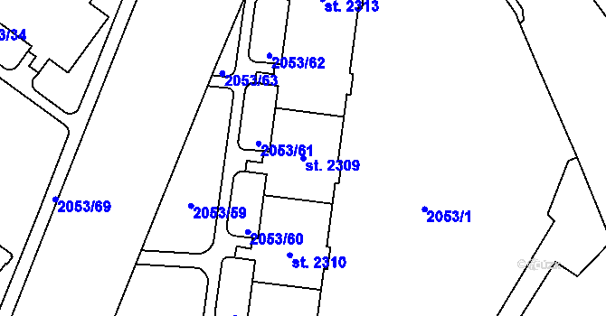 Parcela st. 2309 v KÚ Šumperk, Katastrální mapa