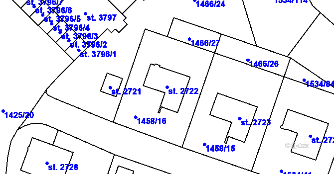 Parcela st. 2722 v KÚ Šumperk, Katastrální mapa
