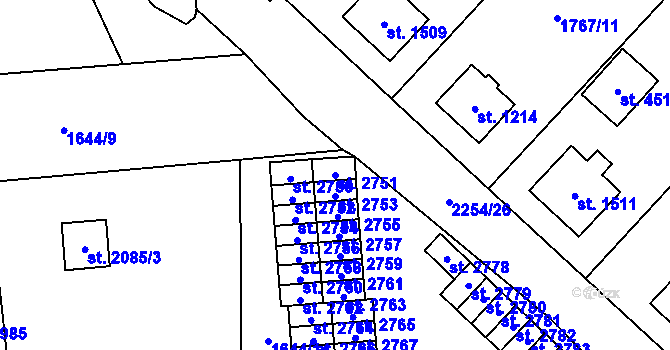 Parcela st. 2751 v KÚ Šumperk, Katastrální mapa