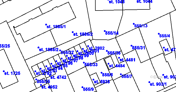 Parcela st. 2802 v KÚ Šumperk, Katastrální mapa