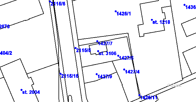 Parcela st. 3106 v KÚ Šumperk, Katastrální mapa