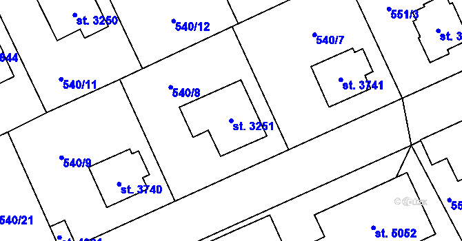 Parcela st. 3251 v KÚ Šumperk, Katastrální mapa