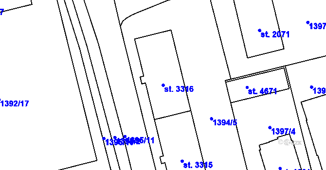Parcela st. 3316 v KÚ Šumperk, Katastrální mapa