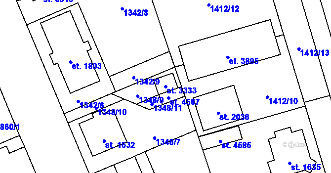 Parcela st. 3333 v KÚ Šumperk, Katastrální mapa