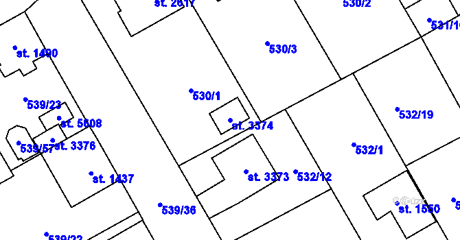 Parcela st. 3374 v KÚ Šumperk, Katastrální mapa