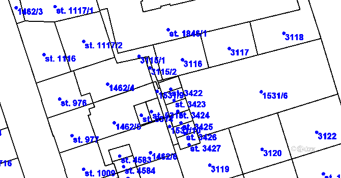Parcela st. 3422 v KÚ Šumperk, Katastrální mapa