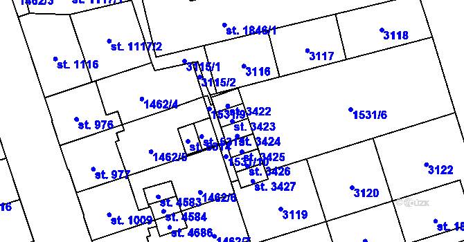 Parcela st. 3423 v KÚ Šumperk, Katastrální mapa