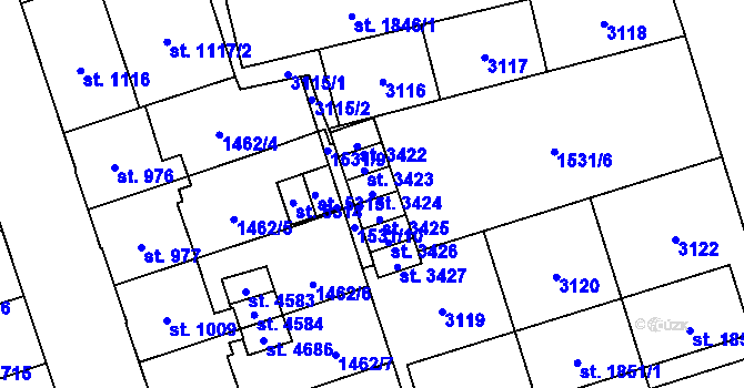 Parcela st. 3424 v KÚ Šumperk, Katastrální mapa