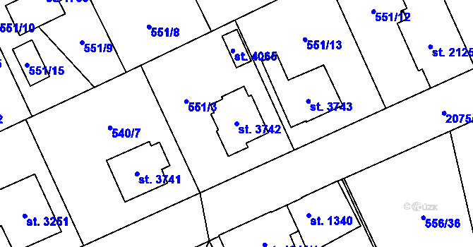 Parcela st. 3742 v KÚ Šumperk, Katastrální mapa