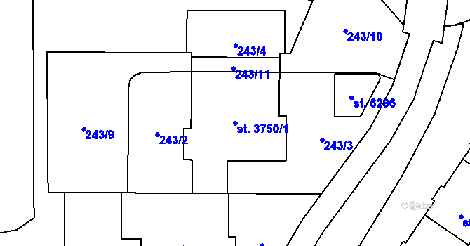 Parcela st. 3750/1 v KÚ Šumperk, Katastrální mapa