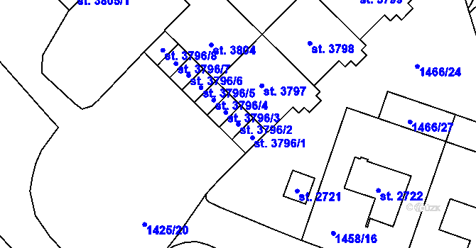 Parcela st. 3796/2 v KÚ Šumperk, Katastrální mapa