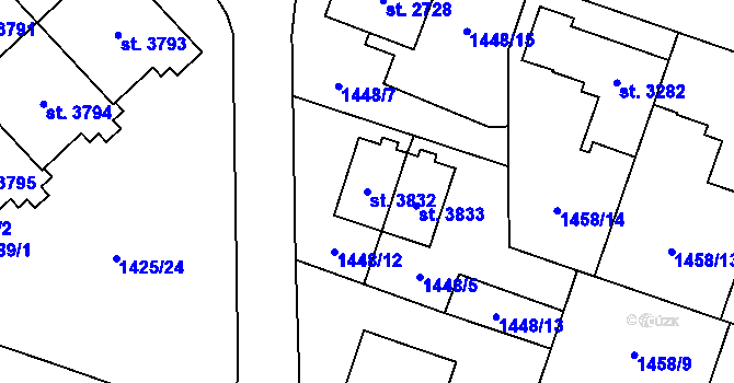 Parcela st. 3832 v KÚ Šumperk, Katastrální mapa