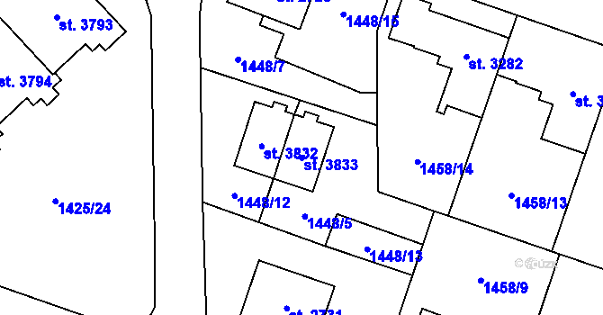 Parcela st. 3833 v KÚ Šumperk, Katastrální mapa
