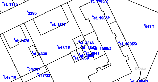 Parcela st. 3843 v KÚ Šumperk, Katastrální mapa