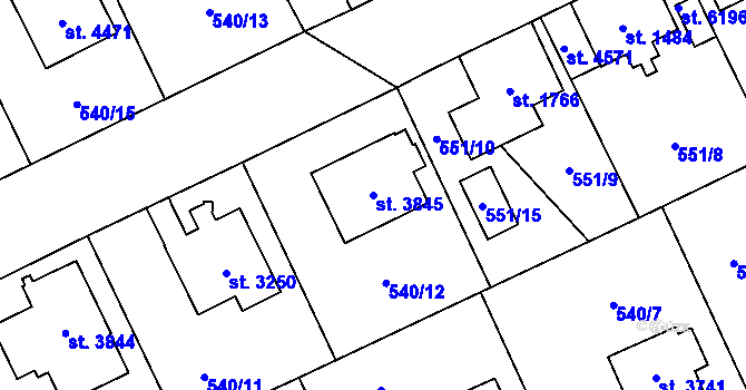 Parcela st. 3845 v KÚ Šumperk, Katastrální mapa