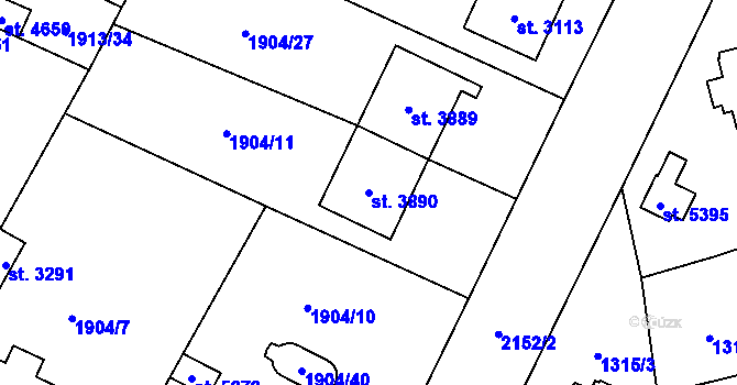 Parcela st. 3890 v KÚ Šumperk, Katastrální mapa