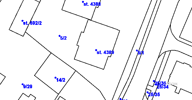 Parcela st. 4389 v KÚ Šumperk, Katastrální mapa