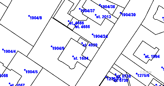 Parcela st. 4929 v KÚ Šumperk, Katastrální mapa